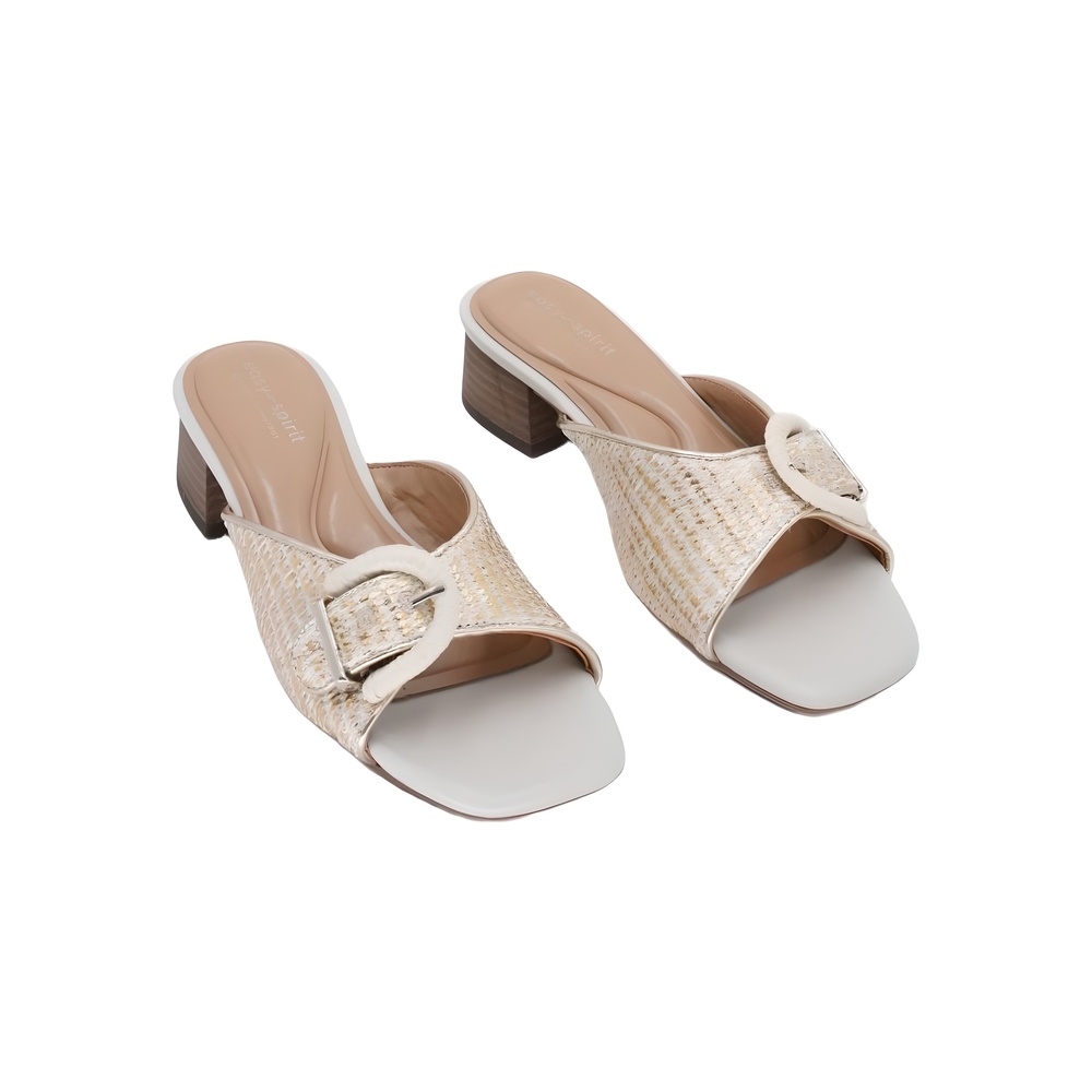Easy Spirit Womens Rosalind Slide Sandal Cream Gold Size 6.5M